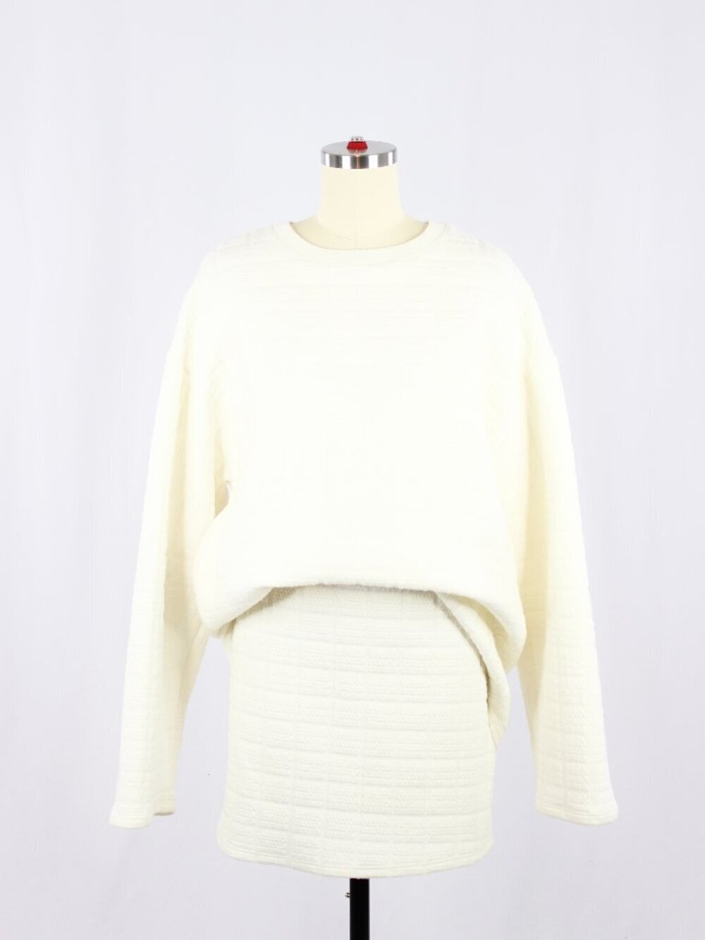 NWOT ZARA Ivory White Plush Quilted Jersey Sweatshirt Mini Skirt Set, Size M/L